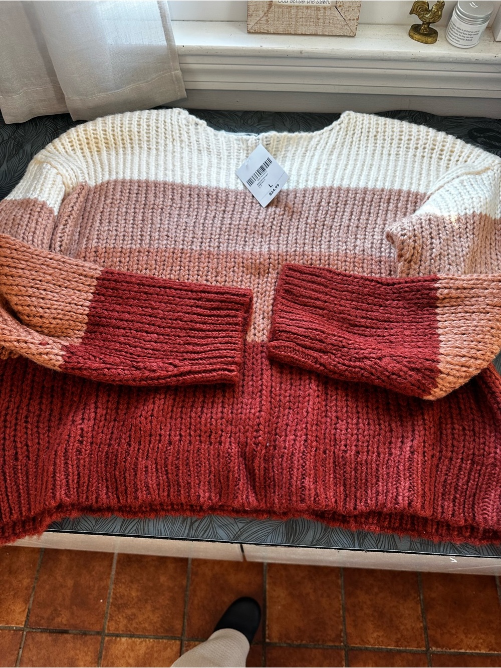Forever 21 Colorblock Crewneck Sweater in Cream, Blush & Rust
